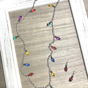 Christmas Lights Charm Necklace & Earrings Set: Colorful Holiday Jewelry