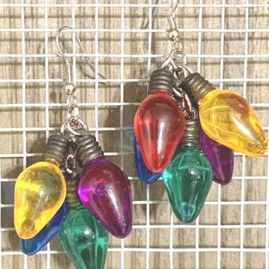 Christmas Holiday Lights Bulbs Red Yellow Green Blue Purple Silver Charm Earrings Jewelry