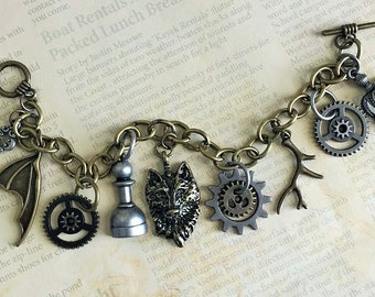 Fantasy Bracelet Wolf Dragons Castle Winter Charm Bracelet Jewelry