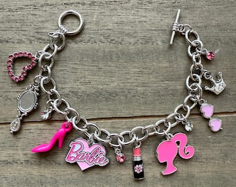 Barbie-Inspired Charm Bracelet, Pink Glamour Girl Jewelry