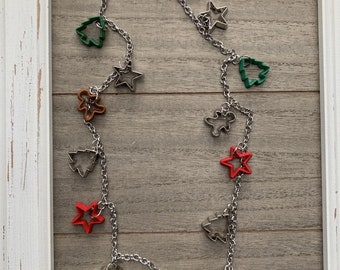 Christmas Holiday Cookie Cutters Gingerbread Man Tree Star Silver Charm Necklace Jewelry