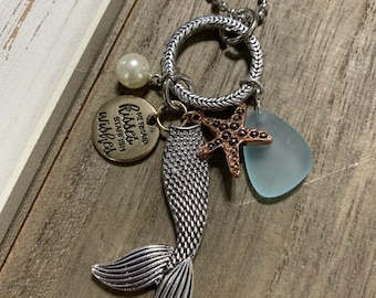 Mermaid Kisses Starfish Wishes Ocean Nautical Fish Beach Sea Glass Pearl Charm Necklace Jewelry