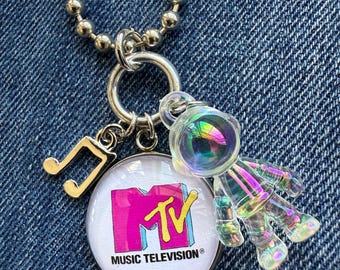 1980’s Retro 80's The Eighties Musical Television Music TV Charm Necklace Spaceman Astronaut Videos Jewelry