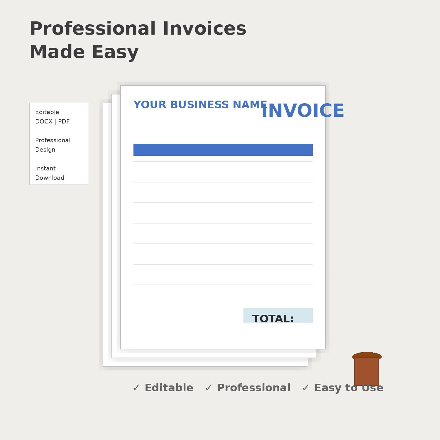 Professional Invoice Template PDF | Editable WORD Doc | Small Business ...
