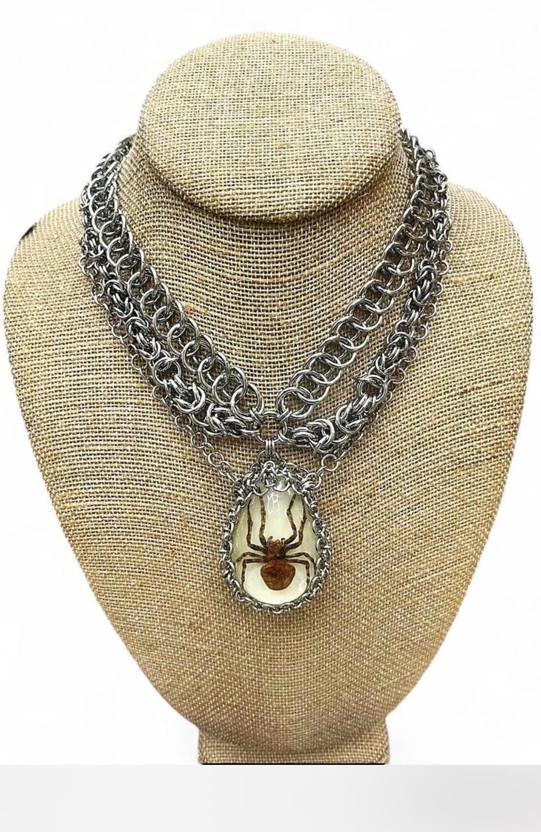 Spider Resin Art Pendant With Stainless Steel Chainmail Choker - Etsy