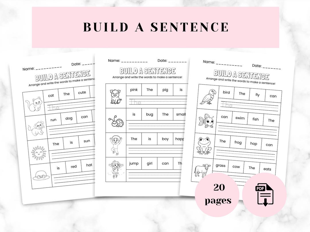Build a Sentence Worksheets for Kids | Kindergarten Writing Practice ...