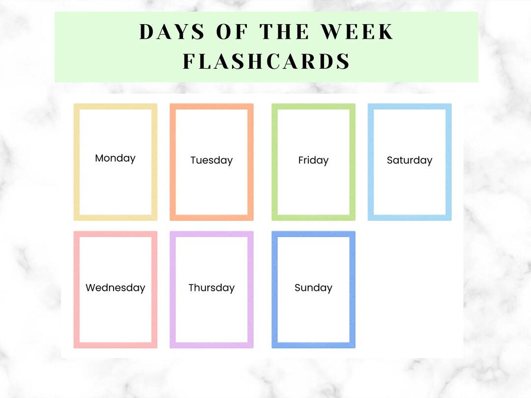 Flashcards des jours de la semaine imprimables | Cartes d'apprentissage ...