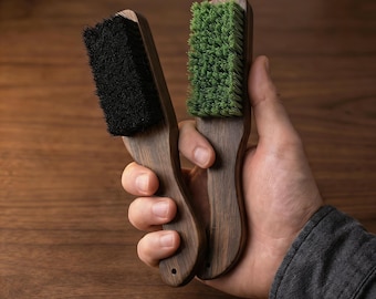 Handgenähtes Nussbaum Holzbürsten Set für Wenwan Walnüsse - Duale Bürstenkombination (hartes Nylon und weiches Rosshaar) - Polier- & Reinigungswerkzeug
