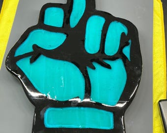 The Finger. Wood with resin,  LED lighting, 12”W X 18”H X 5/8”