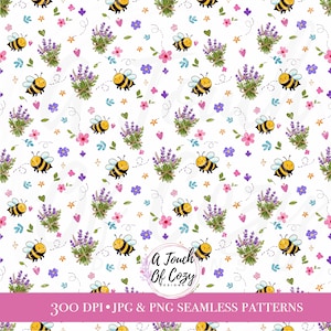 PNG Papel Digital Primavera Verão Floral Abelha Jardim Padrão Sem Costura Útil Abelha Fofa Repetida Sublimação Uso Comercial