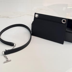 Correa de bolso de hombro de piel Epsom negra con monedero incorporado, kit de conversión para bolso cruzado.