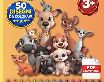 50 Animali da Colorare – Libro da Colorare Digitale PDF - Animali da Colorare per Bambini – Libro da Colorare Facile con Linee Spesse