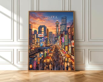 道頓堀の夜景アートプリント：大阪・日本旅行ポスター - Etsy 日本
