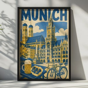 München Retro Reseaffisch, Tyskland Stadstryck, Marienplatz Frauenkirche Väggkonst