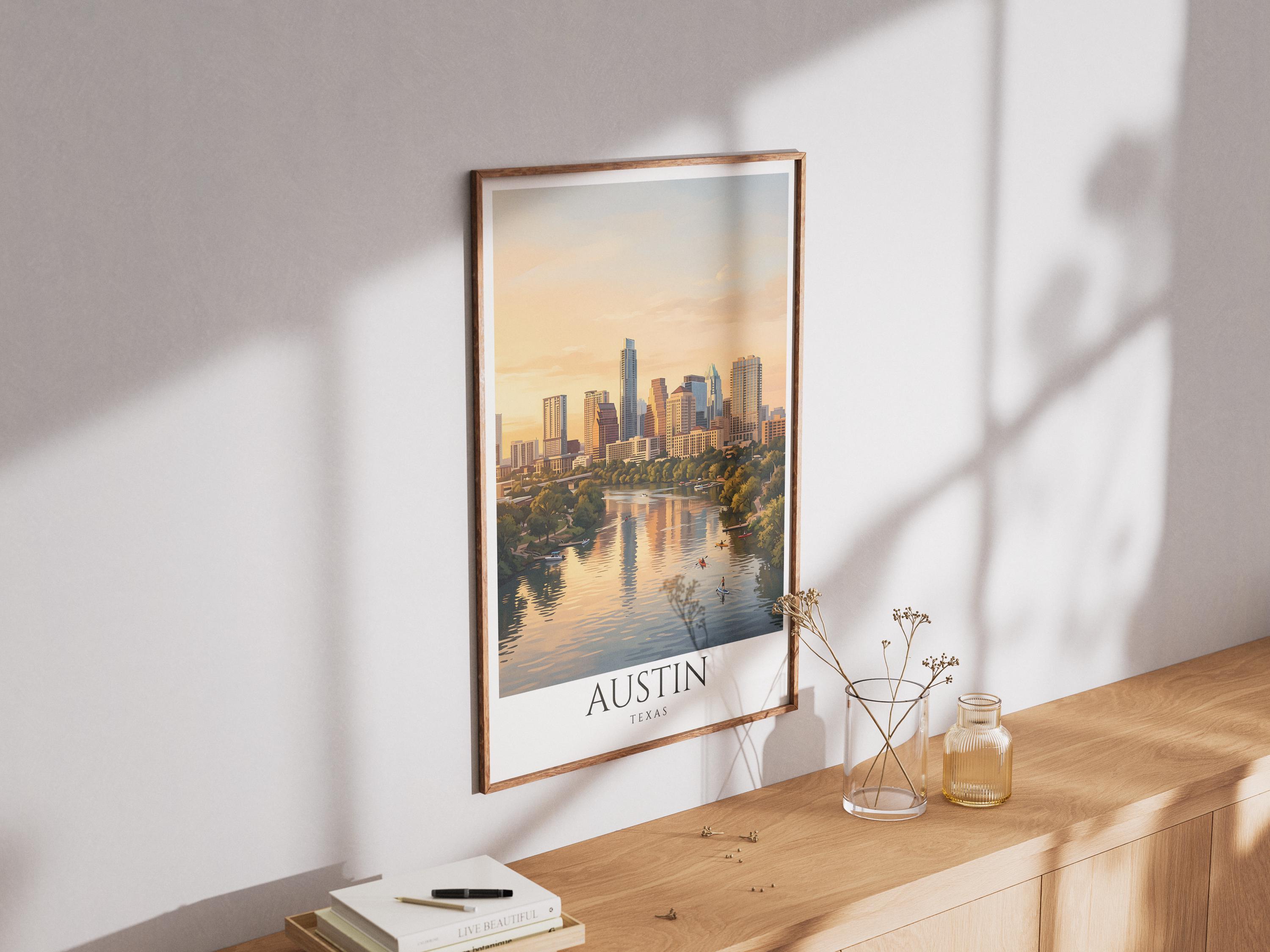 Austin Skyline Poster, Texas City Print, Urban Wall Art USA, Modern ...