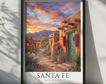 サンタフェ旅行ポスター：ニューメキシコ州の壁画アート - Etsy 日本