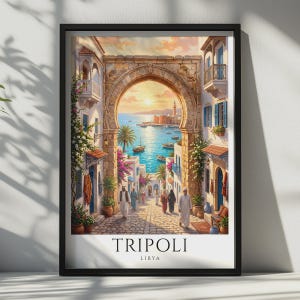 Tripoli Libya Travel Poster, Old City Arch Wall Art, Mediterranean Print