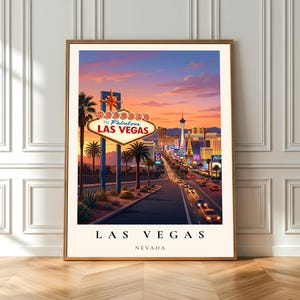 Las Vegas Strip Poster, Las Vegas Skyline Print, Vintage Vegas Wall Art, Nevada Travel Poster, Vegas Night Cityscape Decor