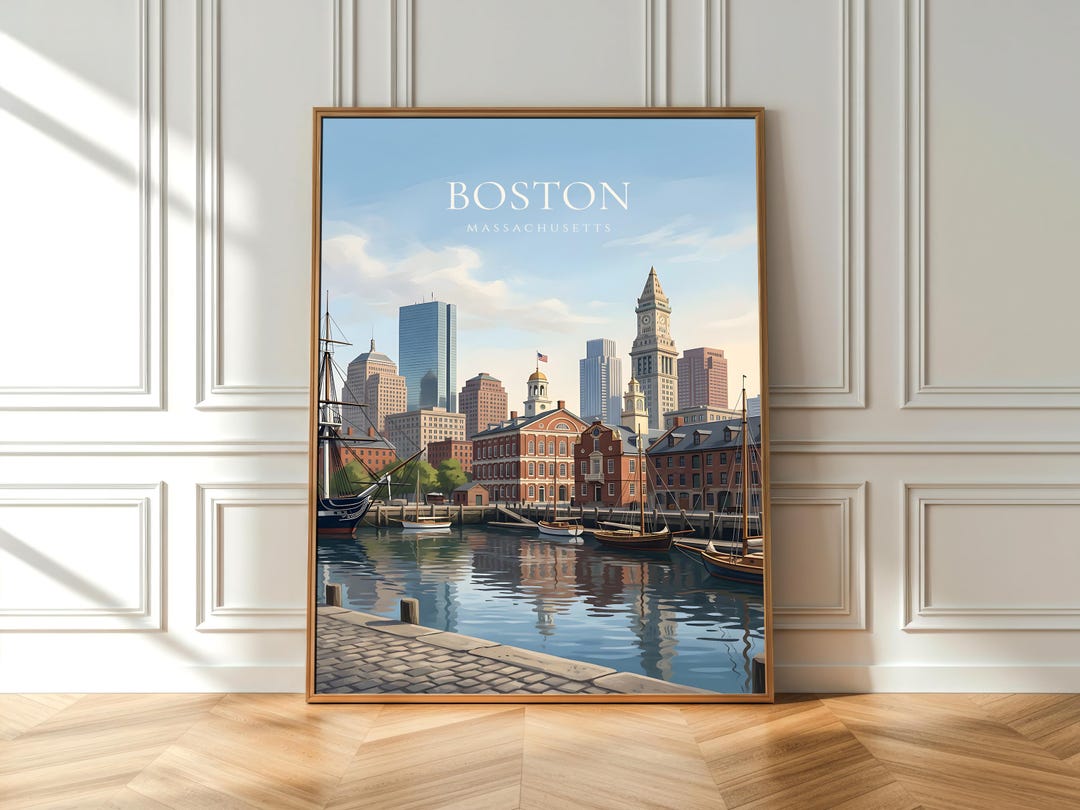 Boston Massachusetts Poster, Boston Harbor Print, Boston Skyline Poster ...