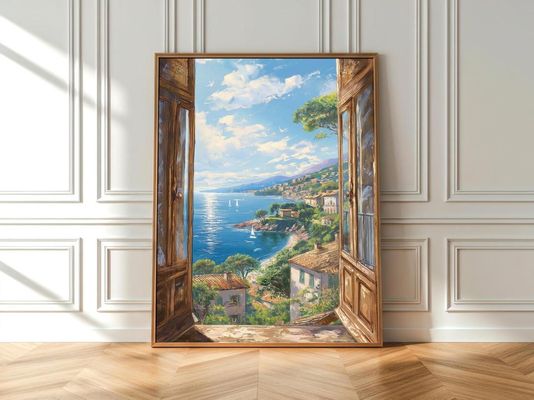 Italian Riviera Windows French Riviera Open Window Wall Art – Mediterranean Coastal Travel ...