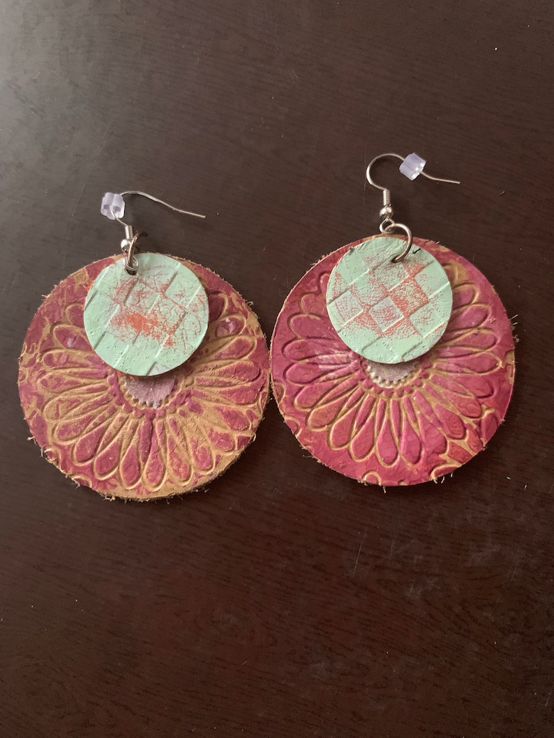 Embossed Leather Lightweight Leather Earrings Free Shipping