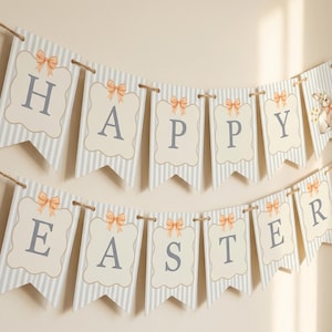 Happy Easter Banner Printable | Easter Bunting Banner Canva Template | Printable Easter Pennant Flags | Instant Download Easter Decor