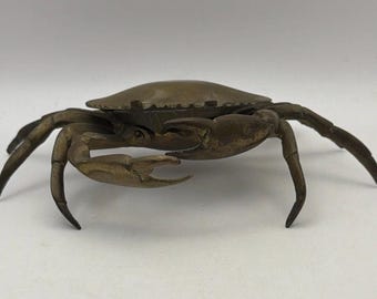Popielniczka w kształcie kraba, mosiądz, vintage MCM, lata 60., z wyjmowanym wkładem Tobacciana