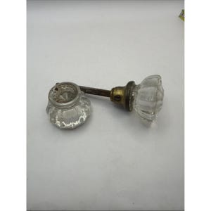 12 Point Glass Crystal Door Knob Set Pair Hardware Spindle Vintage