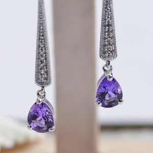 Natural Light Amethyst Teardrop Stud Earrings Diamond Accent   Pear Cutting  Sterling Silver Amethyst Earrings Amethyst Jewelry