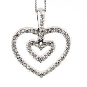 Diamond Pendant 14K White Gold Double Heart  Necklace Wedding Christmas Valentine Day  Gift For Women