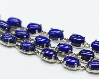 Blue Lapis Link Bracelet 7.25 With 1 Chain Extension 925ForHer Small Blue Lapis Bracelet Link Sterling Silver Bracelet Made in USA