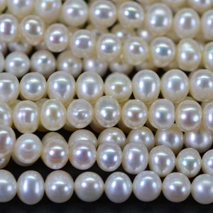 6mm AAA Natural White Semi Round Freshwater Pearls Genuine High Luster Smooth And Round off, White Freshwater Pearl Beads image 4