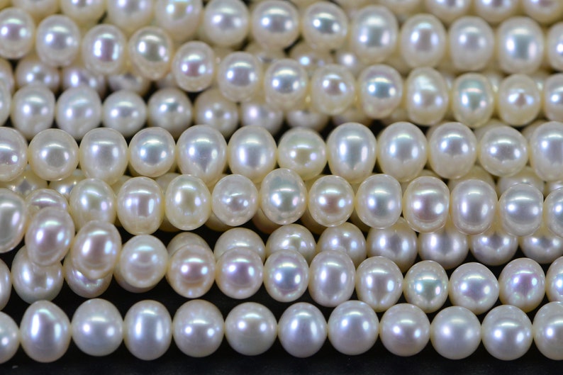 6mm AAA Natural White Semi Round Freshwater Pearls Genuine High Luster Smooth And Round off, White Freshwater Pearl Beads image 4