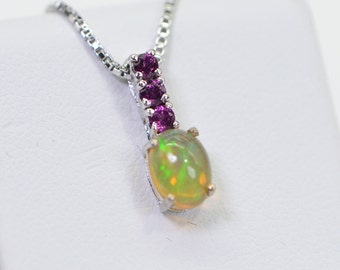 Ethiopian Opal Rhodochrosite Garnet Pendant Necklace Multi Stone Small Sterling Silver Birthstone October Gift Idea For Her