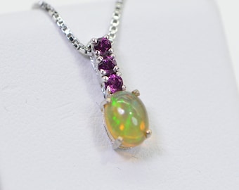 Ethiopian Opal & Garnet Sterling Silver Pendant Necklace