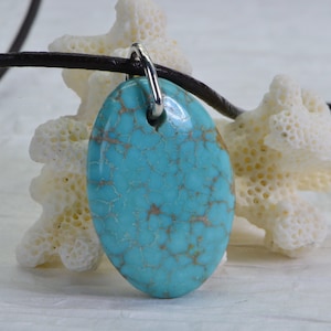 Kingman Turquoise Pendant  Blue Green Natural Turquoise Oval Pendant