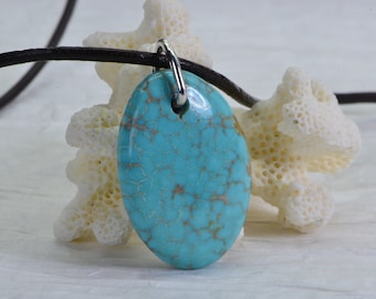 Kingman Turquoise Pendant  Blue Green Natural Turquoise Oval Pendant