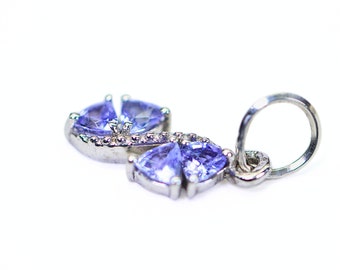 Genuine Trillion Tanzanite Small Charm For Necklace, Bracelet, Anklet, Dainty Pendant Sterling Silver Birthstone December