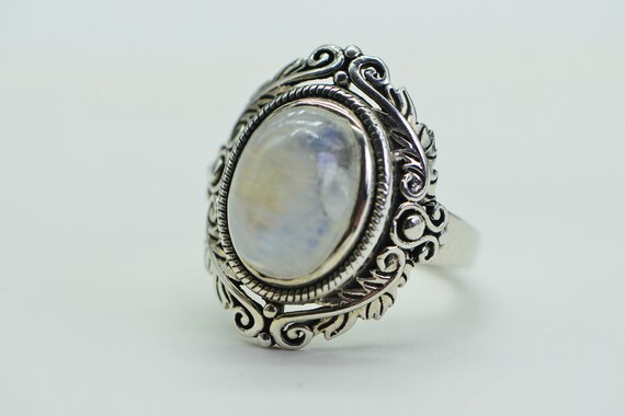 Rainbow Moonstone Ring: Solid Sterling Silver Sta… - image 2