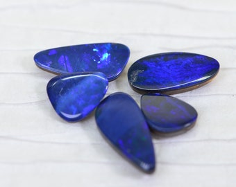 5 stone 5.6 CT Doublet Blue Opal Cab  Australian Black Opal Natural Gemstone Cabochons Doublet Broad flash