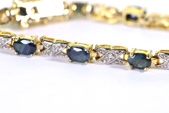 Natural Green Sapphire Diamond Tennis Bracelet in… - image 1