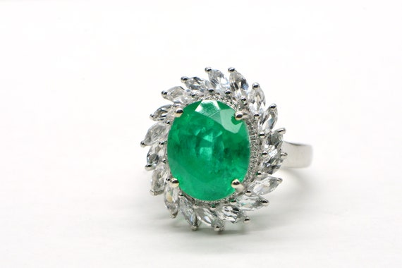 Vintage Doublet Emerald Ring White Topaz Large Cu… - image 1