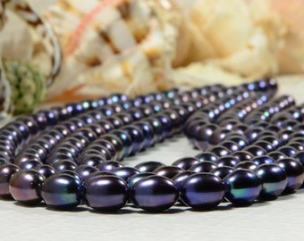 Black Pearl 9.5x7.5mm 16" inch Strand Cultured Pearl Beads Jewelry Making Supplies