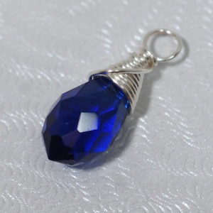 Blue Sapphire Glass Briolette Wire Wrapped Beads Wire Wrap Drop Pendant Single Briolette Pendant
