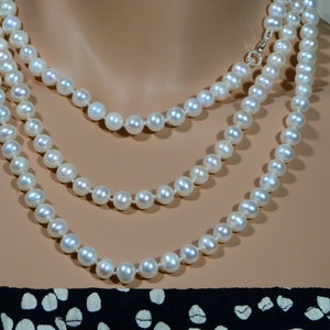 Fresh Water Pearl Long Knotted Necklace Genuine Pearl 8 mm Large Pearl Necklace 60 Inches Pearl Necklace