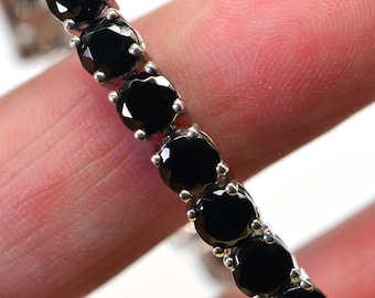 6mm BlackDiamond Man  Spinel Tennis Bracelet Round Diamond Cut  Gemstone Sterling Silver Multi Stone Black Stone Bracelet