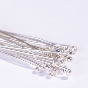 1.5 inch, Sterling Silver Headpins Ball Head Pins, 26 gauge ga g, 37 mm