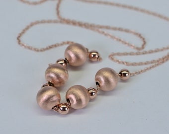 14K Rose Gold Vermeil Necklace 8mm Round Beads and 4mm Round Beads Cable Chain Anniversary Gift , mother day gift ideas Fashion Necklace