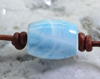 Larimar Gemstone Necklace: Single Bead on Leather Cord