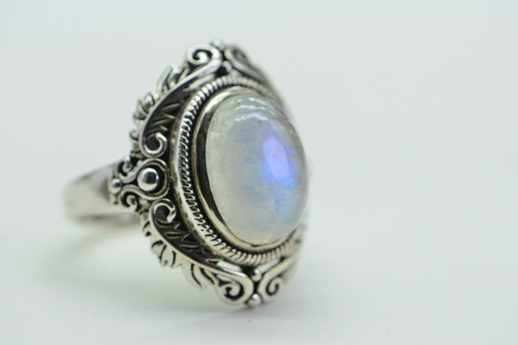 Rainbow Moonstone Ring: Solid Sterling Silver Sta… - image 8